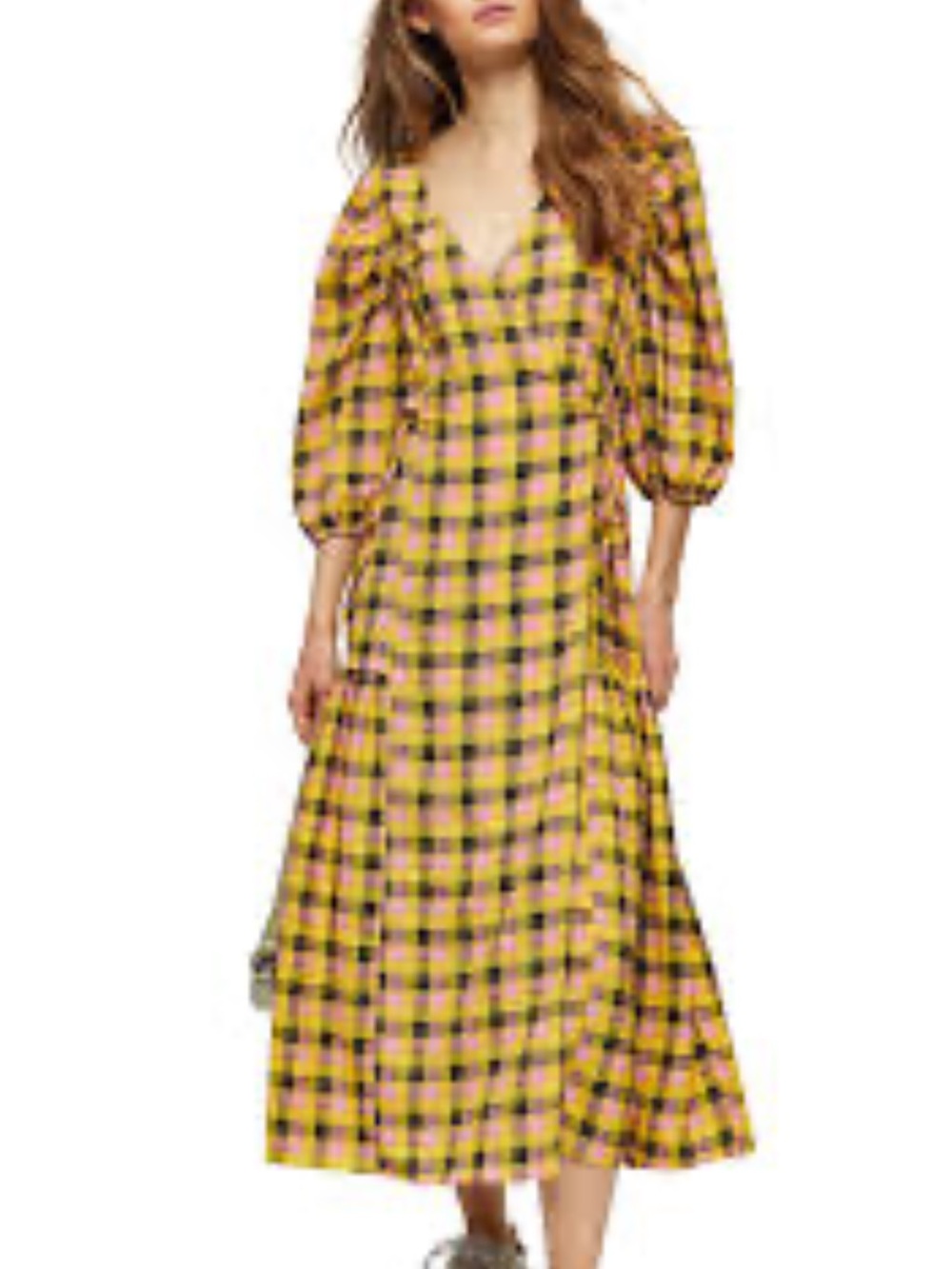 NWT Topshop Yellow & Pink Plaid Tiered Midi Duster Dress US 6 👵MT